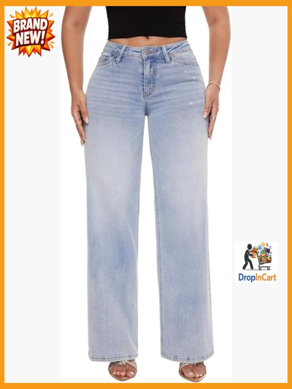 Mid-Low Rise Baggy Jeans Wide Leg Distressed Stretchy Basic Denim Y2K